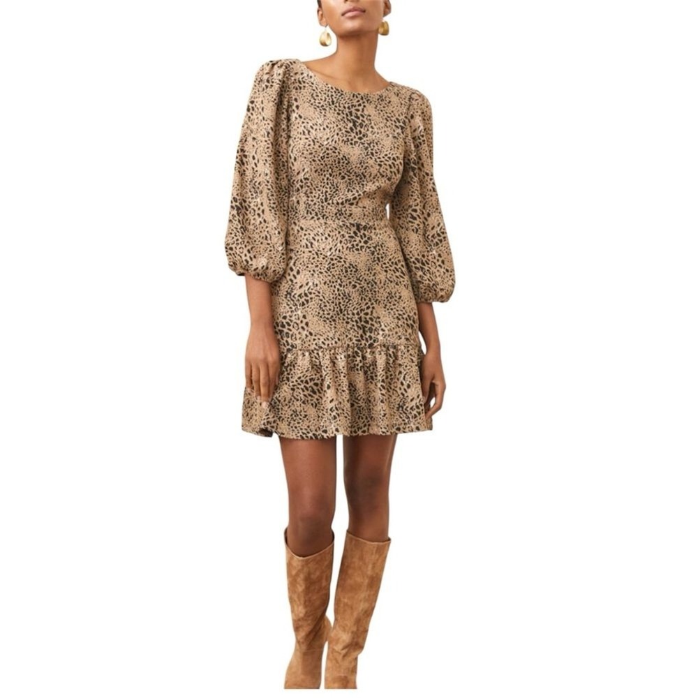 Maeve‎ by Anthropologie Leopard Print Ruffle Hem Cutout Back Dress Size US 12